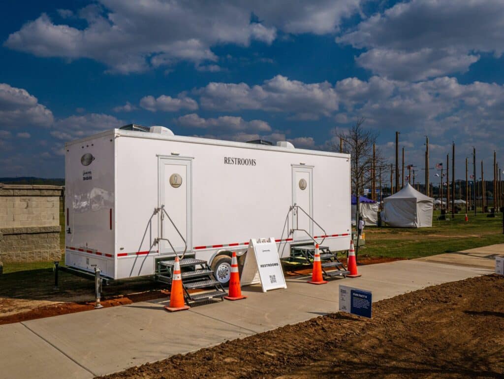 McMichael Waste Services restroom trailer deployed at an event in Alabama