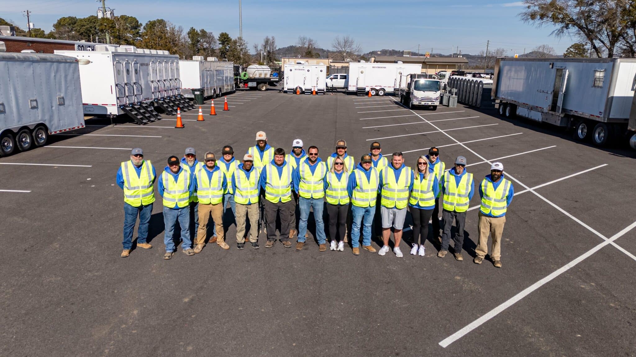 McMichael Waste Services full crew and fleet at the Glencoe yard near Gadsden, Alabama