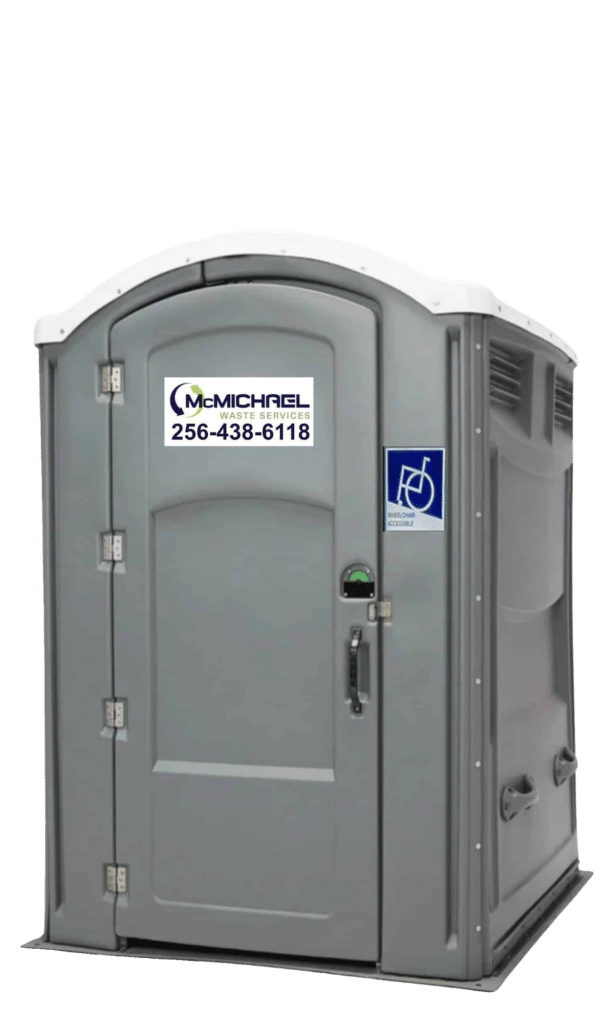 McMichael Waste Services ADA-accessible portable toilet with ground-level entry and wheelchair access