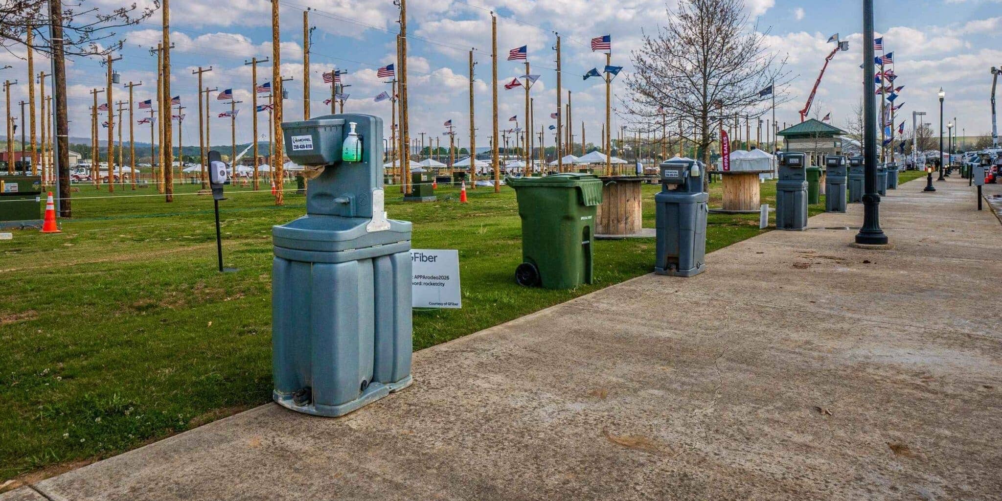 McMichael Waste Services hand-washing stations set along an event walkway in Alabama
