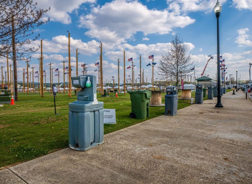 McMichael Waste Services hand-washing stations along an event walkway in Alabama