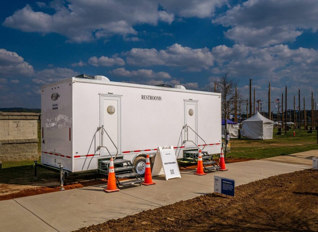 McMichael Waste Services restroom trailer set up at an outdoor event in Alabama