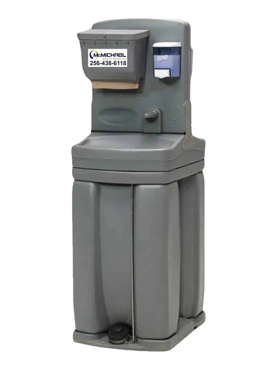 McMichael Waste Services 2-station portable hand-wash sink with foot pump, soap and paper towels