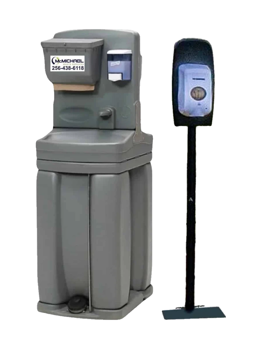 McMichael Waste Services 2-station hand-wash sink and sanitizer stand for events in Alabama