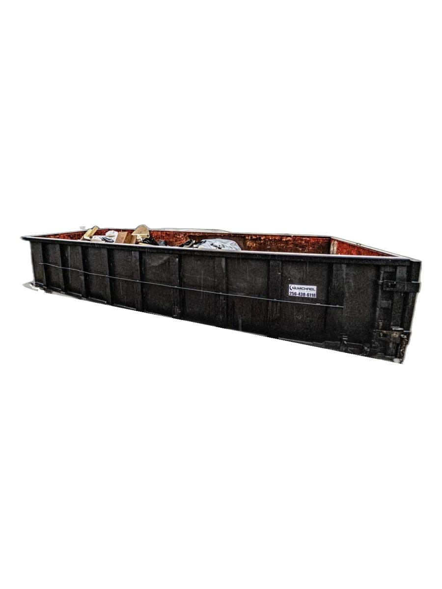 McMichael Waste Services roll-off dumpster with company decal for event waste in Alabama