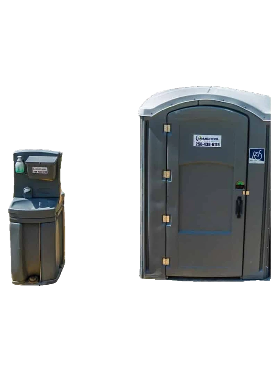 McMichael Waste Services hand-washing station paired with a portable toilet in Alabama